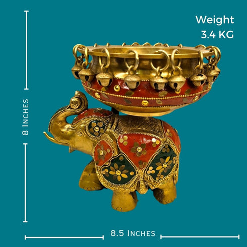 Tamas Brass Elephant Urli Stone Work  (Multicolor)